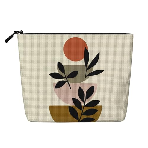 Boho Mid Century Sonne Botanisches Blatt Berg Natur Kosmetiktasche Lustige Make-up-Tasche für Frauen Weihnachtsgeburtstagsgeschenke Toilettenartikel Zubehör von Anceky