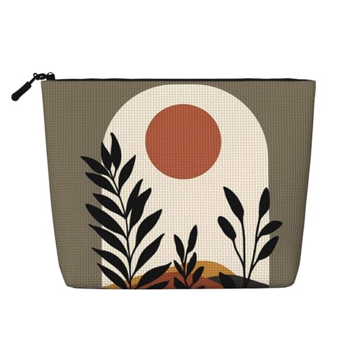 Boho Mid Century Sonne Botanisches Blatt Berg Natur Kosmetiktasche Modische Make-up-Tasche für Frauen Weihnachtsgeburtstagsgeschenke Toilettenartikel Zubehör von Anceky