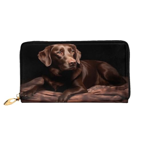 Braune Labrador-Geldbörse aus langem Leder, große Geldbörse aus weichem PU-Leder für Damen mit mehreren Kartenfächern, Handytasche und Münzbörse mit Reißverschluss, stilvolle Clutch mit Handykartenhal von Anceky