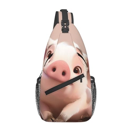 Brusttasche mit niedlichem Cartoon-Tier-Aufdruck für Männer und Frauen, lässiger Crossbody-Sling-Rucksack, Schultertasche für Schule, Wandern, Camping, Reisen, Schwarz, Einheitsgröße, Wanderrucksack von Anceky