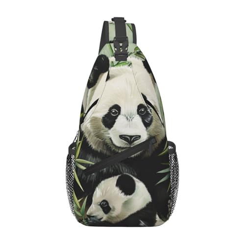Brusttasche mit süßem Panda-Aufdruck für Männer und Frauen, lässiger Crossbody-Sling-Rucksack, Schultertasche für Schule, Wandern, Camping, Reisen, Schwarz, Einheitsgröße, Wanderrucksack von Anceky