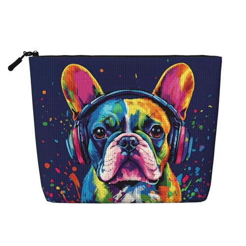 Coole Bunte Kosmetiktasche mit französischer Bulldogge, lustige Make-up-Tasche für Frauen, Weihnachts- und Geburtstagsgeschenke, Toilettenartikel-Zubehör von Anceky