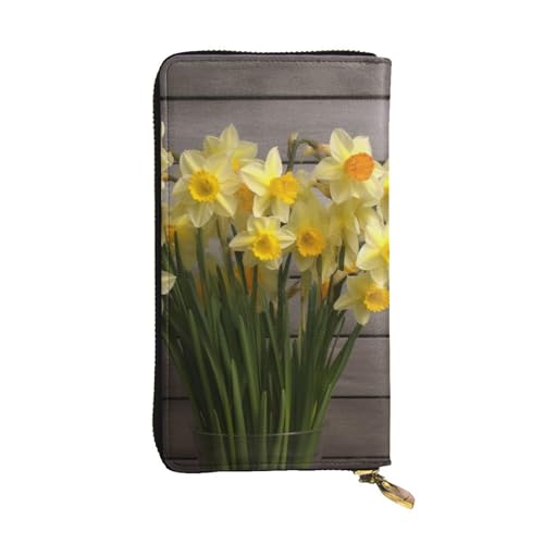 Damen-Geldbörse aus Leder – Blumenstrauß mit Narzissen-Prints, Münzgeldbörse, Reisekartenhalter, Reißverschlusstasche, Handyhandtasche von Anceky