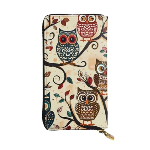 Damen-Geldbörse aus Leder – Eulen auf Ästen, Münzgeldbörse, Reisekartenhalter, Reißverschlusstasche, Handyhandtasche von Anceky