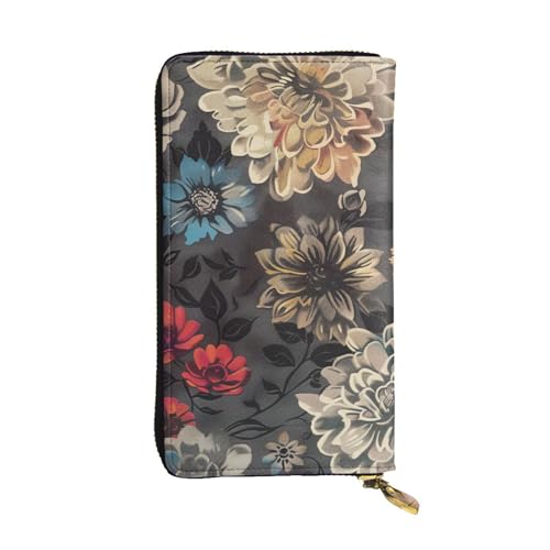 Damen-Geldbörse aus Leder – Moderne Blumendrucke, Münzgeldbörse, Reisekartenhalter, Reißverschlusstasche, Handyhandtasche von Anceky
