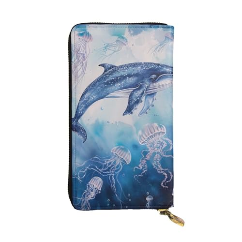 Damen-Geldbörse aus Leder – Motiv: Seewal und Quallen, Münzgeldbörse, Reisekartenhalter, Reißverschlusstasche, Handyhandtasche von Anceky