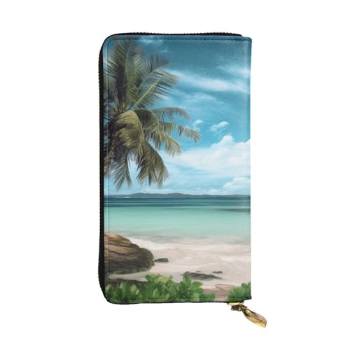 Damen-Geldbörse aus Leder – Strandpalmen-Prints, Münzgeldbörse, Reisekartenhalter, Reißverschlusstasche, Handyhandtasche von Anceky