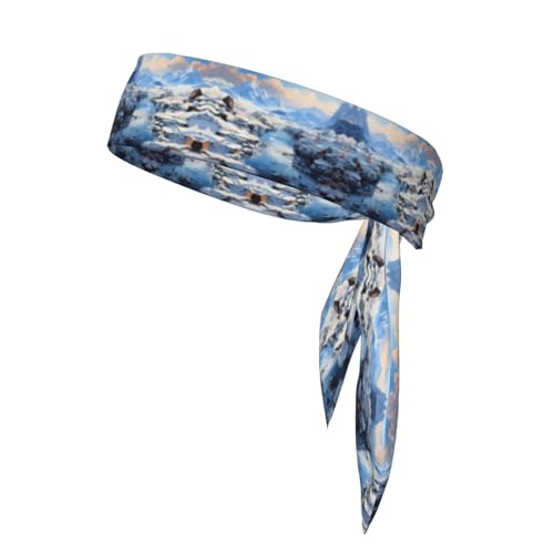 Damen-Sport-Stirnband, Schweißband, rutschfest, verstellbar, Kopfband mit verschneiter Berglandschaft für Training, Laufen, Yoga und Fitness von Anceky