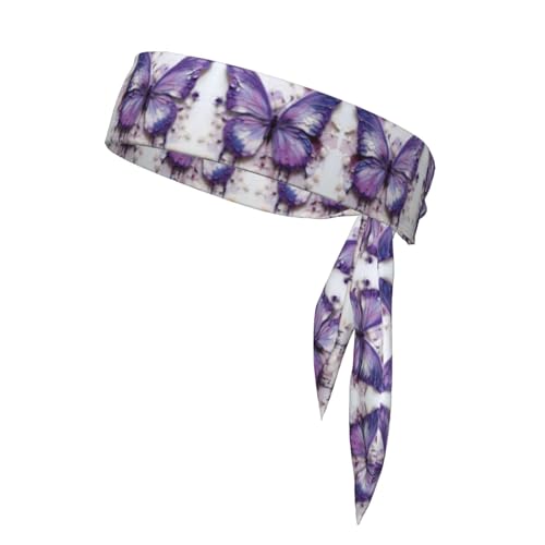 Damen-Sport-Stirnband, Schweißband, rutschfest, verstellbar, lila Ölgemälde, Schmetterlings-Kopfband für Training, Laufen, Yoga und Fitness von Anceky