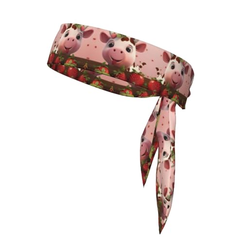 Damen-Sport-Stirnband, Schweißband, rutschfest, verstellbar, mit Kühen und Erdbeeren, Kopfband für Training, Laufen, Yoga und Fitness von Anceky