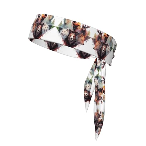 Damen-Sport-Stirnband, Schweißband, rutschfest, verstellbar, mit Wölfen und Rentieren, für Training, Laufen, Yoga und Fitness von Anceky