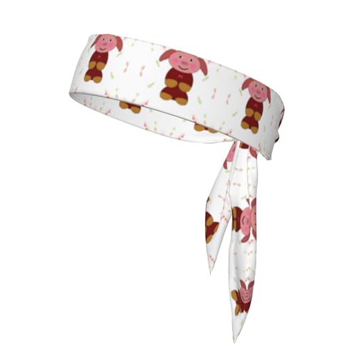 Damen-Sport-Stirnband, Schweißband, rutschfest, verstellbar, mit fröhlichem Cartoon-Schweinekopf-Krawatte für Training, Laufen, Yoga und Fitness von Anceky