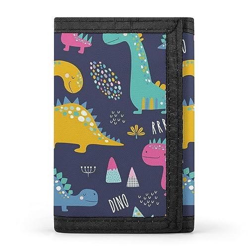 Dinosaurier-Bunte nahtlose dreifach gefaltete Geldbörse, stilvolle Geldbörse mit Schlüsselanhänger, Kreditkartenetui, Kartenhalter für Crash-Rechnungen, Quittungen, Damen und Herren, 12,7 x 8,4 x 0,5 von Anceky