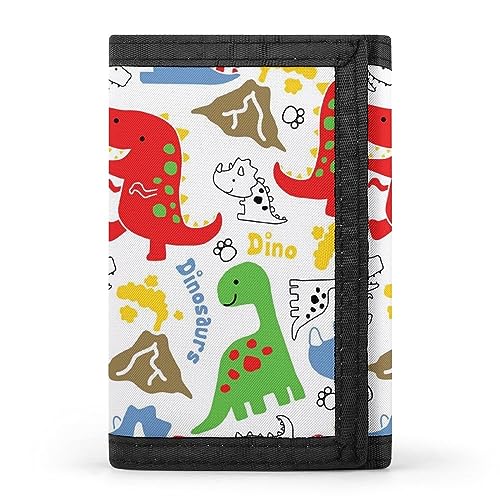 Dreifach faltbare Geldbörse mit bunten Dinosauriern auf weißem Hintergrund, stilvolle Geldbörse mit Schlüsselanhänger, Kreditkartenetui, Kartenhalter für Rechnungen, Quittungen, Damen und Herren, 12,7 von Anceky