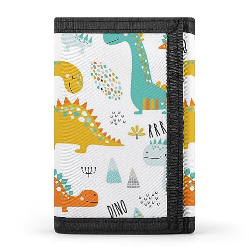 Dreifach gefaltete Geldbörse mit Dinosauriern, bunt, nahtlos auf Weiß, stilvolle Geldbörse mit Schlüsselanhänger, Kreditkartenetui, Kartenhalter für Rechnungen, Quittungen, Damen und Herren, 12,7 x 8, von Anceky