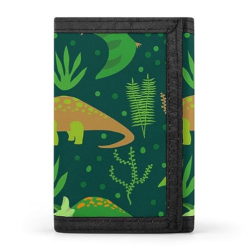 Dreifach gefaltete Geldbörse mit verschiedenen Dinosauriern, fliegenden Dinosauriern, Gras in grünem Muster, stilvolle Geldbörse mit Schlüsselanhänger, Kreditkartenetui, Kartenhalter für Rechnungen, Q von Anceky