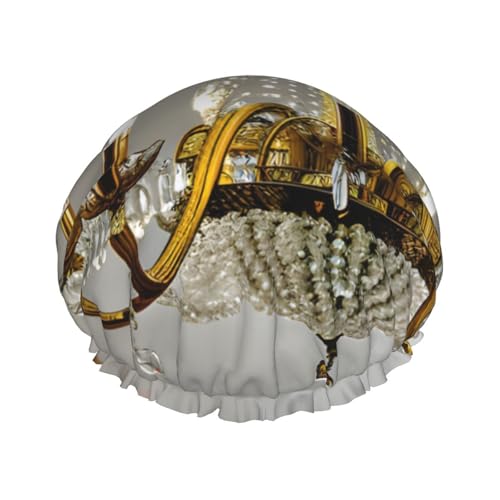 Duschhaube mit Ballsaal-Kronleuchter-Aufdruck, elastisch und wiederverwendbar für langes und kurzes Haar, DoubleHair Cap von Anceky