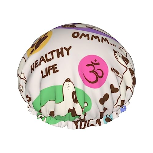 Duschhauben für Frauen mit Hund beim Yoga, wiederverwendbar, wasserdicht, weich, doppelte Schutzschichten von Anceky