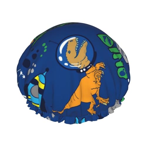 Duschhauben mit Dinosaurier-Motiv, für Damen, wiederverwendbar, wasserdicht, weich, doppelte Schutzschichten von Anceky