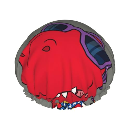 Duschhauben mit Dinosaurier-Superhelden-Cartoon-Motiv für Damen, wiederverwendbar, wasserdicht, weich, doppelte Schutzschichten von Anceky