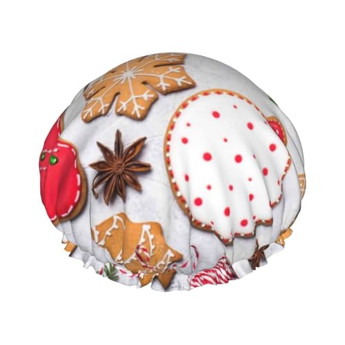 Duschhauben mit Weihnachts-Lebkuchenplätzchen, für Damen, wiederverwendbar, wasserdicht, weich, doppelte Schutzschichten von Anceky