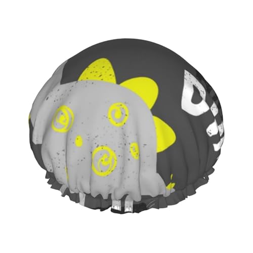 Duschhauben mit niedlichem Dinosaurier-Schlittschuh auf grauem Hintergrund für Damen, wiederverwendbar, wasserdicht, weich, doppelte Schutzschichten von Anceky