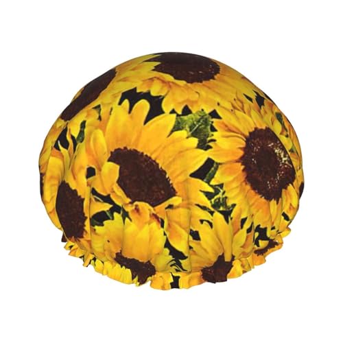 Exquisite Duschhaube für Damen mit gelbem Sonnenblumen-Druck, leicht, weich, doppelt wasserdicht, Badehut Exquisite Duschhaube für Damen mit gelbem Sonnenblumen-Druck, leicht, weich, doppelt wasserdicht, Badehut von Anceky