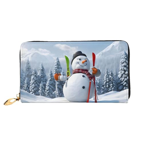 Fleißige Schneemann-Geldbörse aus langem Leder, große Geldbörse aus weichem PU-Leder für Damen mit mehreren Kartenfächern, Handytasche und Münzbörse mit Reißverschluss, stilvolle Clutch mit Handykarte von Anceky