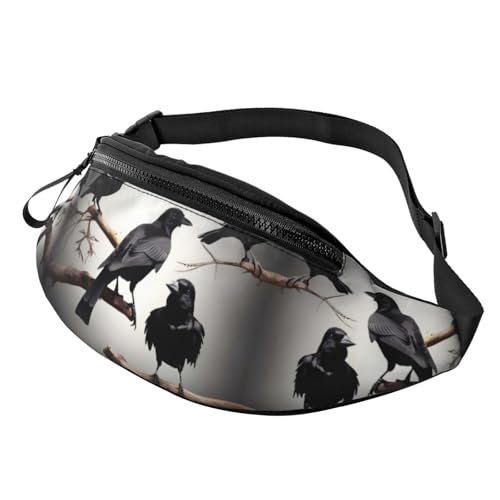 Gürteltasche mit Aufschrift „Black Crow Birds On A Branch für Männer und Frauen, leichte, verstellbare Gürteltasche, modische Hüfttasche für Reisen, Wandern und Laufen von Anceky