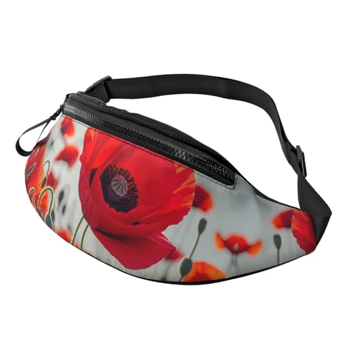 Gürteltasche mit rotem Mohnblumen-Motiv für Männer und Frauen, leichte, verstellbare Gürteltasche, modische Hüfttasche für Reisen, Wandern und Laufen Gürteltasche mit rotem Mohnblumen-Motiv für Männer und Frauen, leichte, verstellbare Gürteltasche, modische Hüfttasche für Reisen, Wandern und Laufen von Anceky