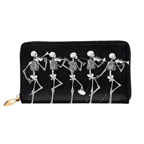 Halloween-Geldbörse aus Leder mit beweglichem Skelett, große Kapazität, weiches PU-Leder für Damen mit mehreren Kartenfächern, Handytasche und Münzbörse mit Reißverschluss, stilvolle Clutch mit Handyk von Anceky
