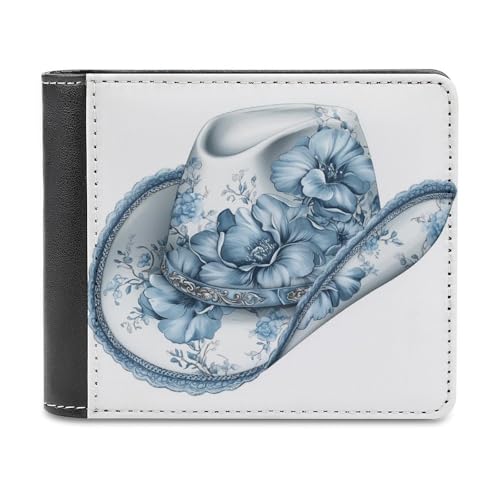 Hellblaues, geblümtes Chinoiserie-Cowgirl-Hut, weiches PU-Leder, zweifach faltbare Geldbörse, Kreditkartenetui, langlebiger Kartenhalter, schmale Brieftasche für Männer und Frauen, Geldaufbewahrung von Anceky