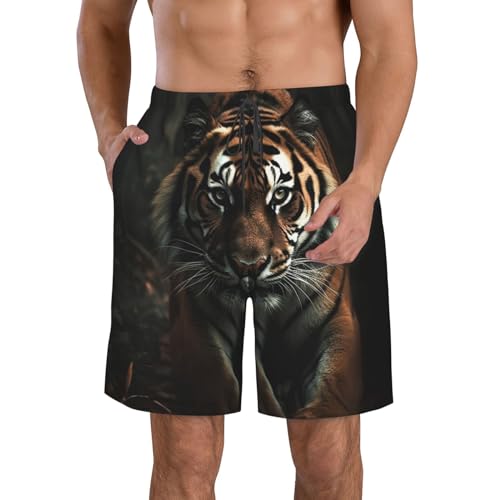 Herren Badehose Schnelltrocknende Strandshorts Sommerbadeanzug Wilde Tiere Tiger Bademode Strandmode mit Taschen von Anceky