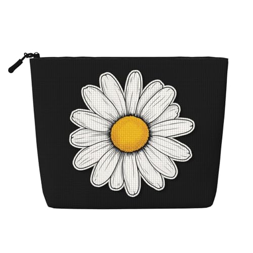 Hübsche Kosmetiktasche mit weißen Blumen und Sonnen-Gänseblümchen, lustige Make-up-Tasche für Frauen, Weihnachts- und Geburtstagsgeschenke, Toilettenartikel-Zubehör von Anceky