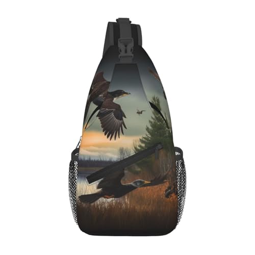 Hunting Flying Wild Bedruckte Sling-Brusttasche für Männer und Frauen, lässiger Crossbody-Sling-Rucksack, Schultertasche für Schule, Wandern, Camping, Reisen, Schwarz, Einheitsgröße, Wanderrucksack von Anceky