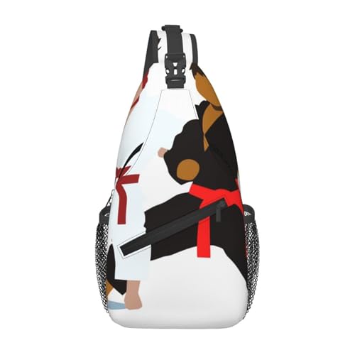 Karate Boy Vector Sling-Brusttasche mit veränderbarem Gürtel, farbig bedruckt, für Männer und Frauen, lässiger Crossbody-Sling-Rucksack, Schultertasche für Schule, Wandern, Camping, Reisen, Schwarz, E Karate Boy Vector Sling-Brusttasche mit veränderbarem Gürtel, farbig bedruckt, für Männer und Frauen, lässiger Crossbody-Sling-Rucksack, Schultertasche für Schule, Wandern, Camping, Reisen, Schwarz, E von Anceky