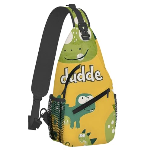 Kleiner Sling-Rucksack für Damen und Herren, Dinosaurier, süßes Dudde, lustige Umhängetasche, leicht, lässig, diebstahlsicher, Brust-Tagesrucksack für Outdoor-Sport, Wandern, Reisen mit verstellbarem von Anceky