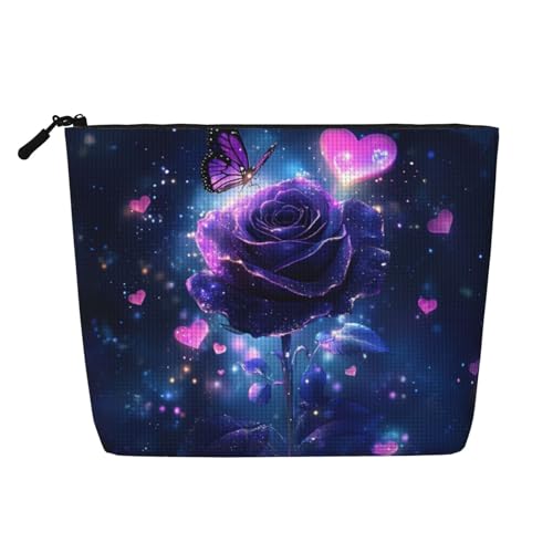 Kosmetiktasche mit Aufschrift Purple Rose Love, originelle Make-up-Tasche für Frauen, Weihnachts- und Geburtstagsgeschenke, Toilettenartikel-Zubehör von Anceky
