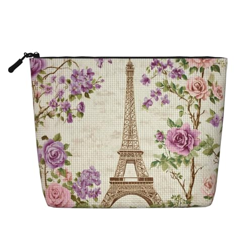 Kosmetiktasche mit Eiffelturm-Blumenmotiv, lustige Make-up-Tasche für Frauen, Weihnachts- und Geburtstagsgeschenke, Toilettenartikel-Zubehör von Anceky