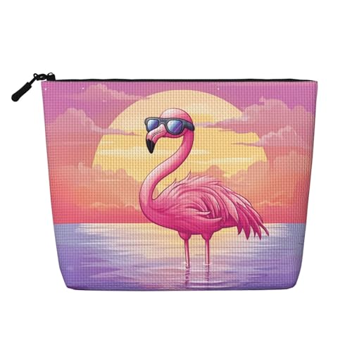 Kosmetiktasche mit Flamingo-Sonnenbrille und Sonnenuntergang, originelle Make-up-Tasche für Frauen, Weihnachts- und Geburtstagsgeschenke, Toilettenartikel-Zubehör von Anceky