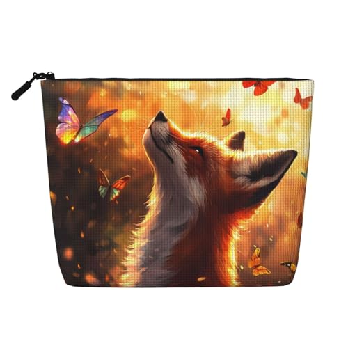 Kosmetiktasche mit Fuchs-Schmetterlingen, originelle Make-up-Tasche für Frauen, Weihnachts- und Geburtstagsgeschenke, Toilettenartikel-Zubehör von Anceky