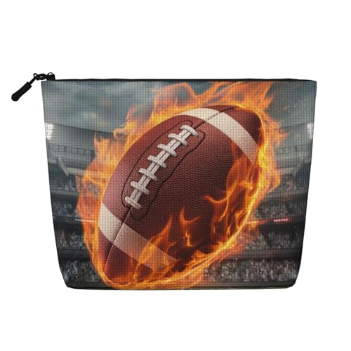 Kosmetiktasche mit Fußball-Ball und Feuermotiv, modische Make-up-Tasche für Damen, Weihnachts- und Geburtstagsgeschenke, Toilettenartikel-Zubehör von Anceky