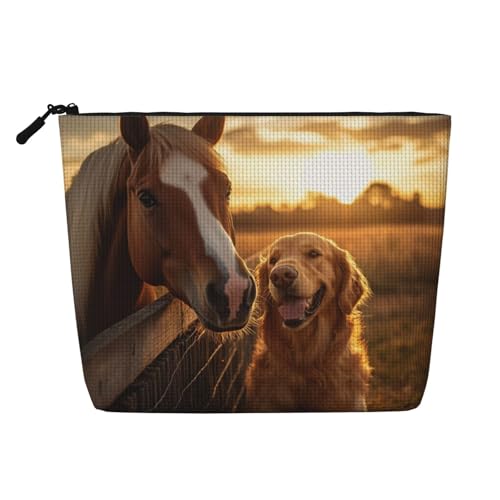 Kosmetiktasche mit Hunde- und Pferdemotiv, originelle Make-up-Tasche für Frauen, Weihnachts- und Geburtstagsgeschenke, Toilettenartikel-Zubehör von Anceky