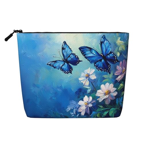 Kosmetiktasche mit Schmetterling und Blauer Blume, lustige Make-up-Tasche für Frauen, Weihnachts- und Geburtstagsgeschenke, Toilettenartikel-Zubehör von Anceky