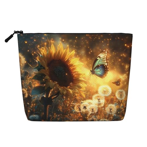 Kosmetiktasche mit Schmetterlings- und Sonnenblumenmotiv, originelle Make-up-Tasche für Frauen, Weihnachts- und Geburtstagsgeschenke, Toilettenartikel-Zubehör von Anceky