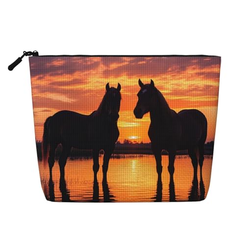 Kosmetiktasche mit Zwei Pferden, originelle Make-up-Tasche für Frauen, Weihnachts- und Geburtstagsgeschenke, Toilettenartikel-Zubehör von Anceky