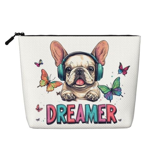Kosmetiktasche mit niedlichem französischem Bulldoggen-Schmetterling, lässige Make-up-Tasche für Frauen, Weihnachts- und Geburtstagsgeschenke, Toilettenartikel-Zubehör von Anceky