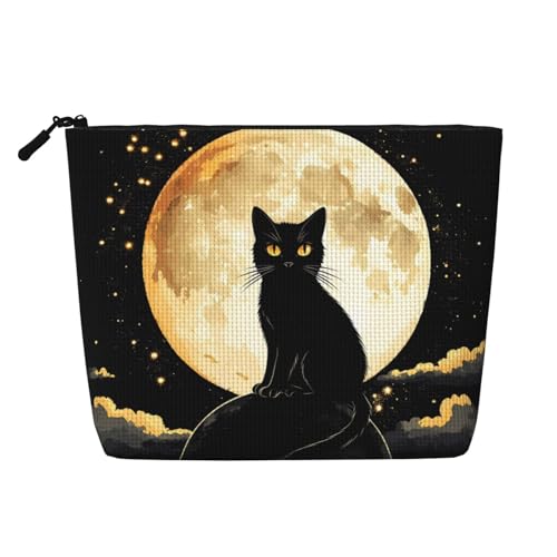 Kosmetiktasche mit schwarzer Katze und Mond, lustige Make-up-Tasche für Frauen, Weihnachts- und Geburtstagsgeschenke, Toilettenartikel-Zubehör von Anceky