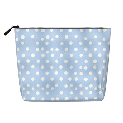 Kosmetiktasche mit weißen Punkten auf Pastellblau, originelle Make-up-Tasche für Frauen, Weihnachts- und Geburtstagsgeschenke, Toilettenartikel-Zubehör von Anceky