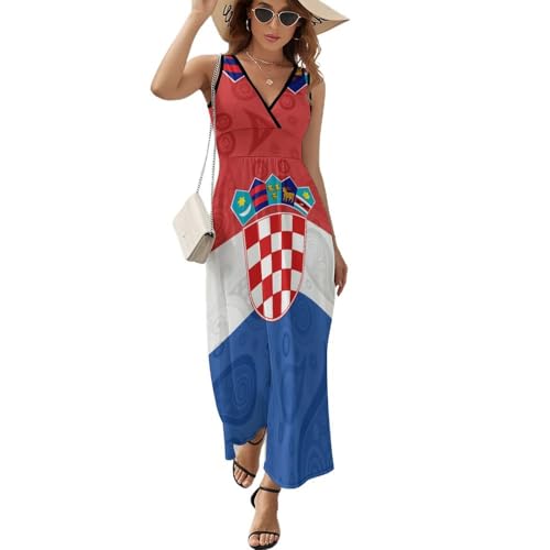 Kroatien Paisley Kroatische ärmellose Maxikleider für Frauen V-Ausschnitt Sommerkleid Lässiges langes Strand-Sommerkleid von Anceky